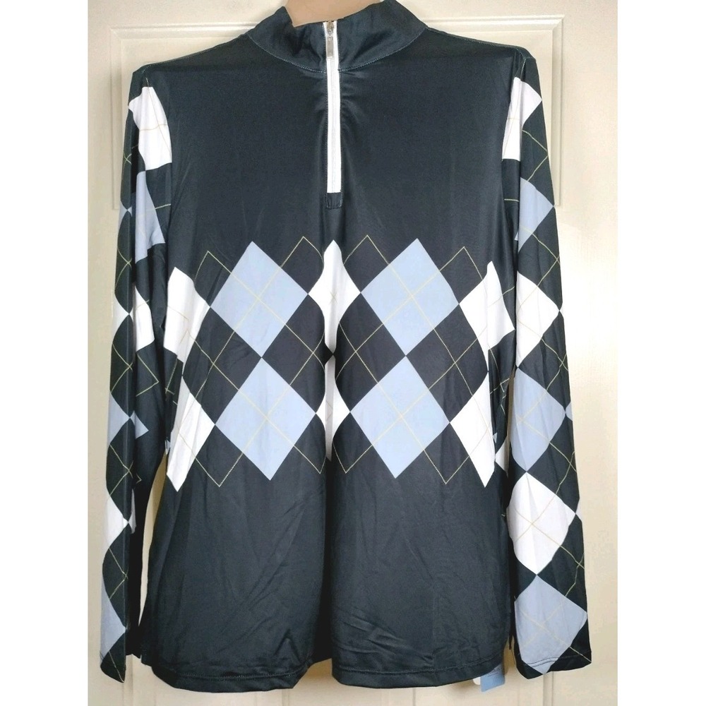 Men's Long-Sleeve Argyle Quarter-Zip Shirt - Black & Light Blue